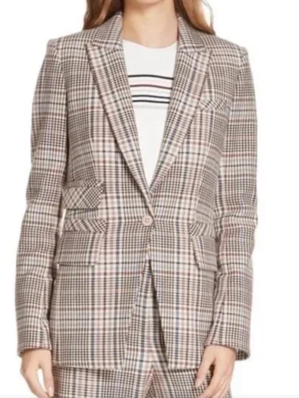 Veronica Beard Plaid Fuller Blazer in Cream, Navy and Rust w/cashmere dickey